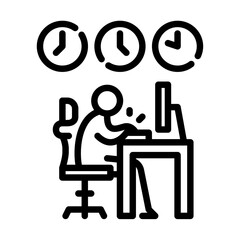 Workaholic outline icon. stickman black line art illustration.