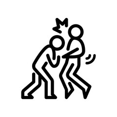 people fight outline icon. stickman black line art illustration.