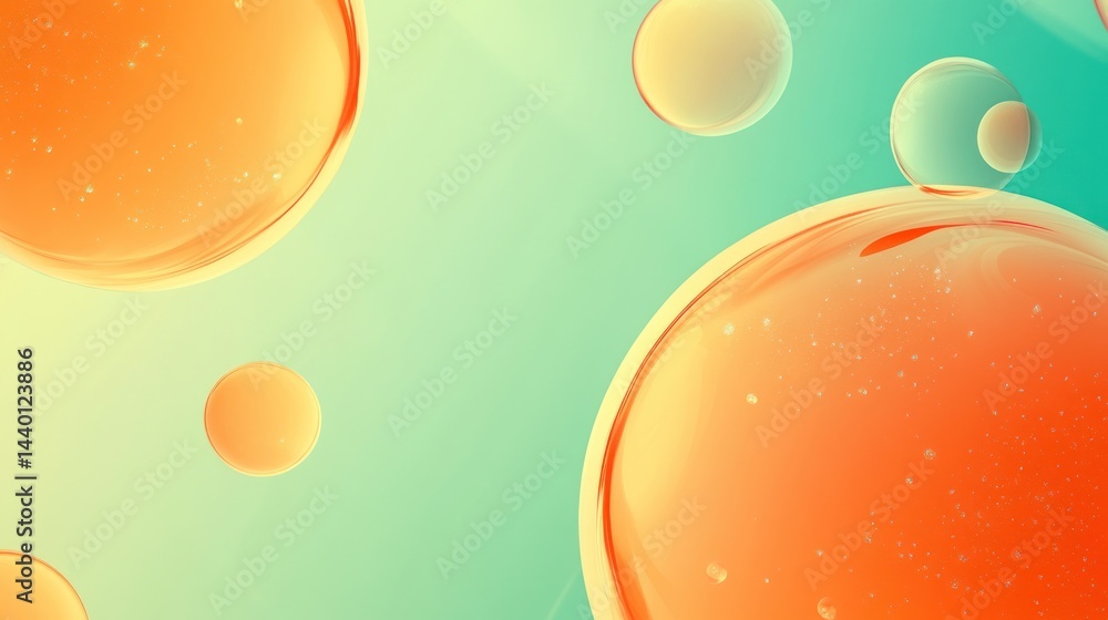 Poster abstract orange bubbles float on teal background, ideal for website header