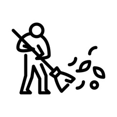 Sweeping outline icon. stickman black line art illustration.