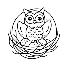 owl in nest icon, owl in nest line art - simple line art of owl in nest, perfect for owl in nest logos and icons