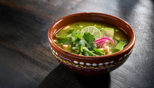 bowl of pozole verde on table