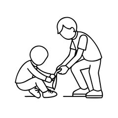 parent helping child tie shoes icon, parent helping child tie shoes line art - simple line art of parent helping child tie shoes, perfect for parent helping child tie shoes logos and icons