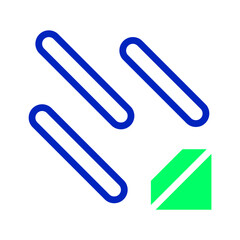 Dynamic abstract graphic composition featuring minimalist blue lines and green shapes