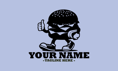 mascot burger vector art illustration logo, maskot cheeseburger black silhouette logo vector, maskot cheeseburger icon illustration
