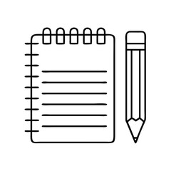 pencil and notebook icon, pencil and notebook line art - simple line art of pencil and notebook, perfect for pencil and notebook logos and icons