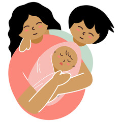 Mother holding a baby with a child