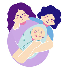 Mother holding a baby with a child