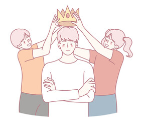 A visual representation of recognition and leadership, where peers crown an individual symbolizing success.
