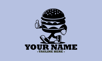 mascot burger vector art illustration logo, maskot cheeseburger black silhouette logo vector, maskot cheeseburger icon illustration