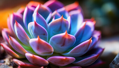 echeveria rainbow flower close up macro photograph vibrant purple and pink tones of nature desert plants ideal houseplants