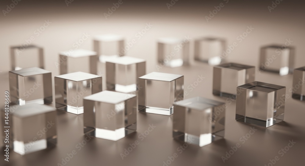 Poster abstract composition of clear glass cubes on a neutral background a study in geometric forms and lig