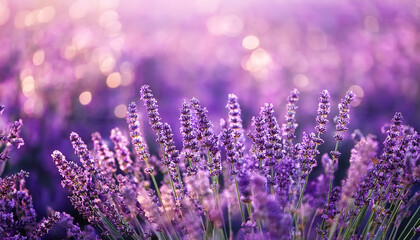 Fototapeta premium blurred purple lavender flowers field background with bokeh