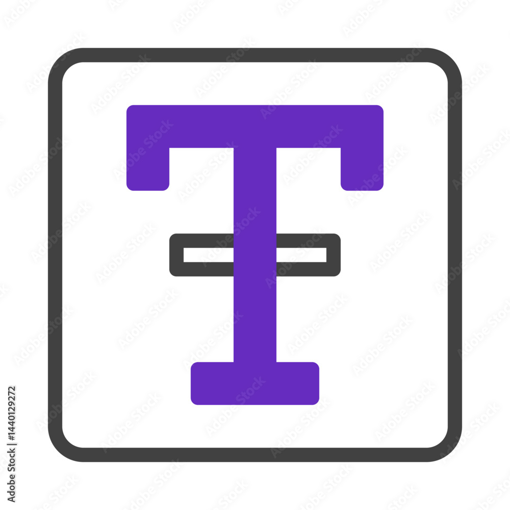 Poster violet initial in modern icon design, simplistic text presentation square