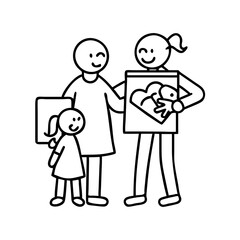 proud parent with child s artwork icon, proud parent with child s artwork line art - simple line art of proud parent with child s artwork, perfect for proud parent with child s artwork logos and icons