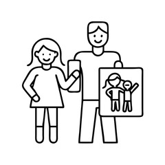 proud parent with child s artwork icon, proud parent with child s artwork line art - simple line art of proud parent with child s artwork, perfect for proud parent with child s artwork logos and icons