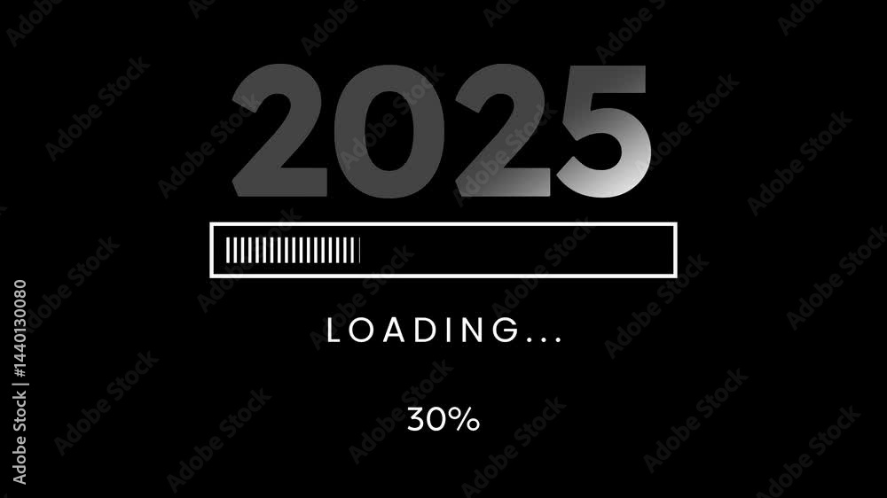 Poster 2025 concept with loading bar progress on black background