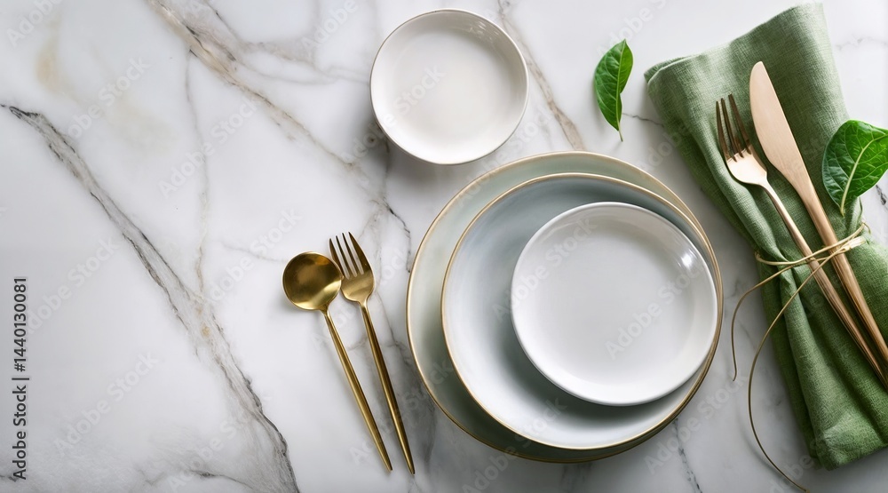Poster food stylist presentation background mockup. top generative ai view of empty plates with cutlery on 