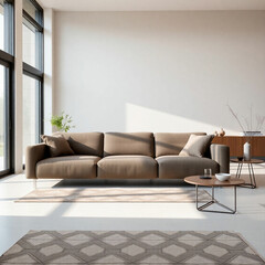 Contemporary living room with green walls and green elements in the interior and a green sofa and planks on the walls. 3D rendering.