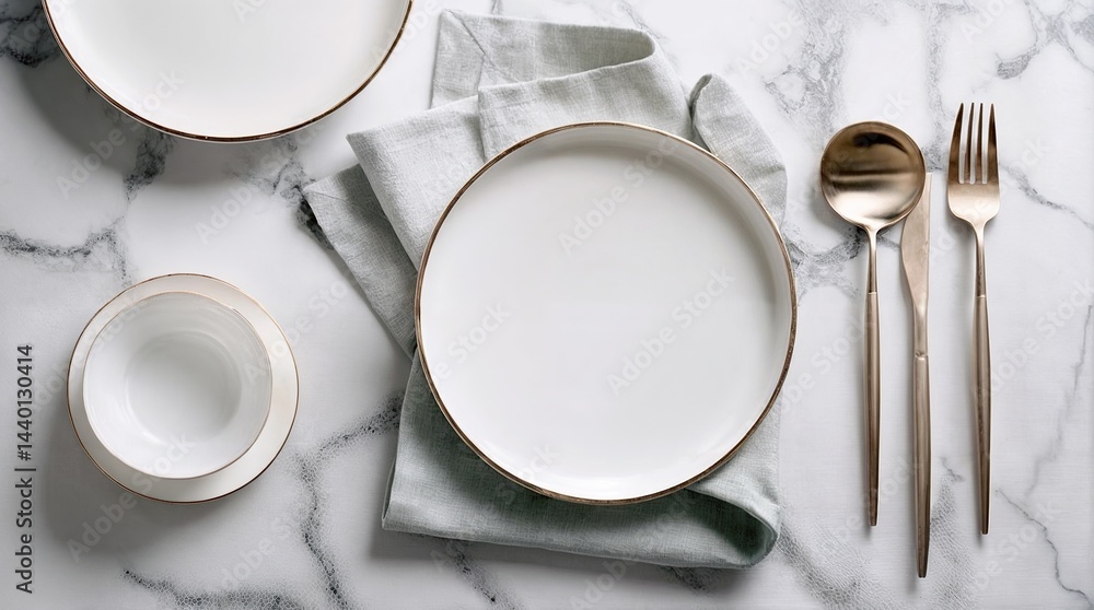 Poster food stylist presentation background mockup. top generative ai view of empty plates with cutlery on 