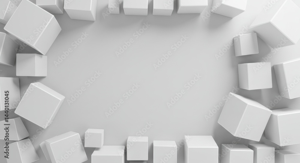 Poster abstract white cube border frame minimalist 3d render design background modern geometric shapes