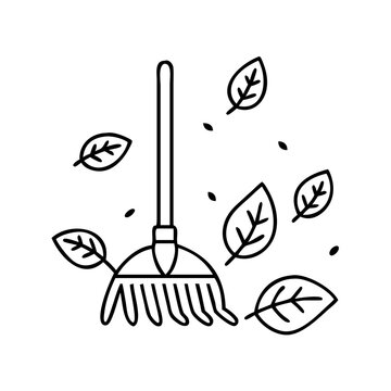 black rake sweeping leaves clip art preview