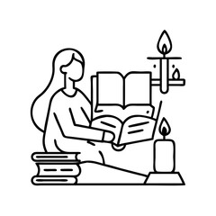 reading by candlelight icon, reading by candlelight line art - simple line art of reading by candlelight, perfect for reading by candlelight logos and icons