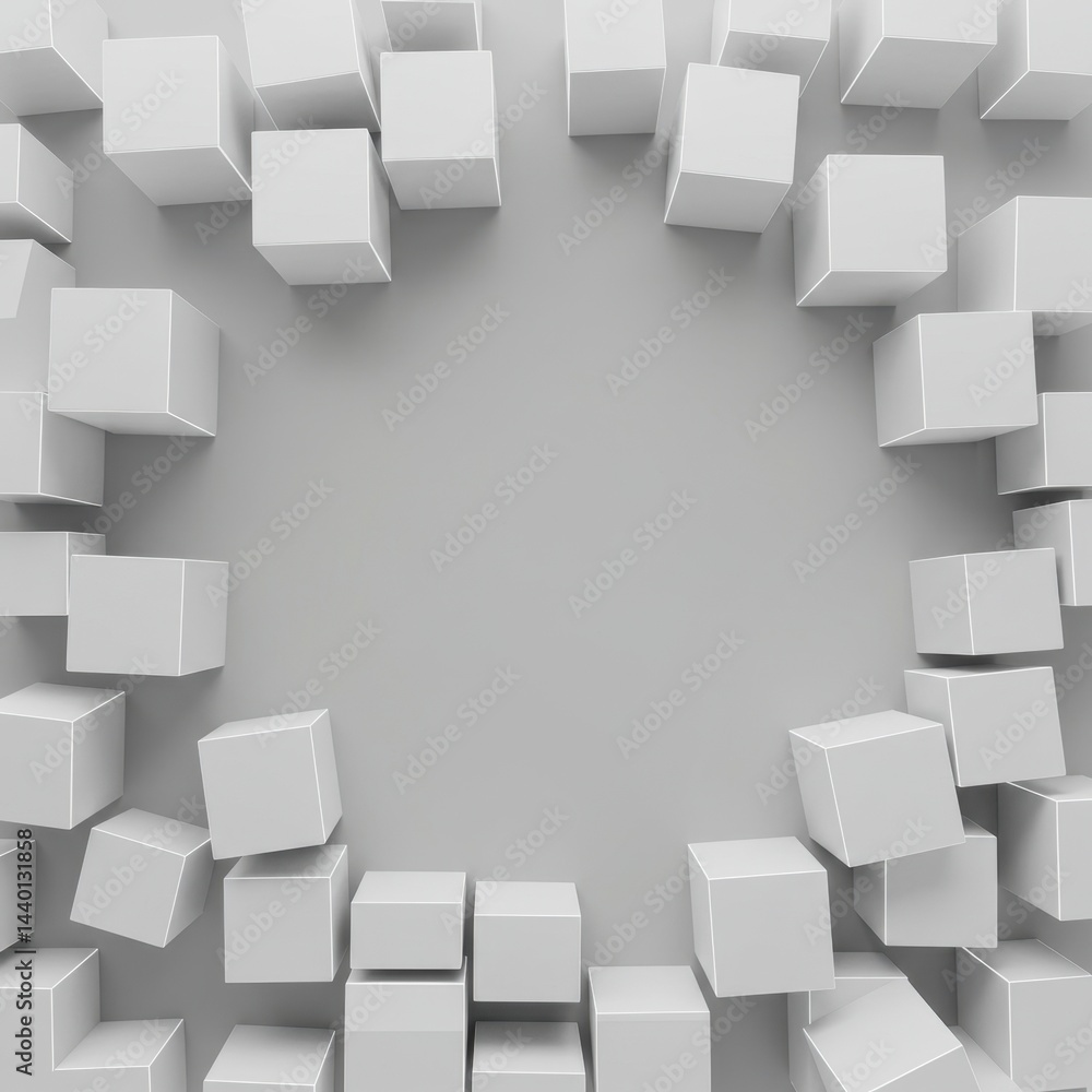 Poster abstract 3d rendering of white cubes forming a frame on a gray background minimalist geometric desig