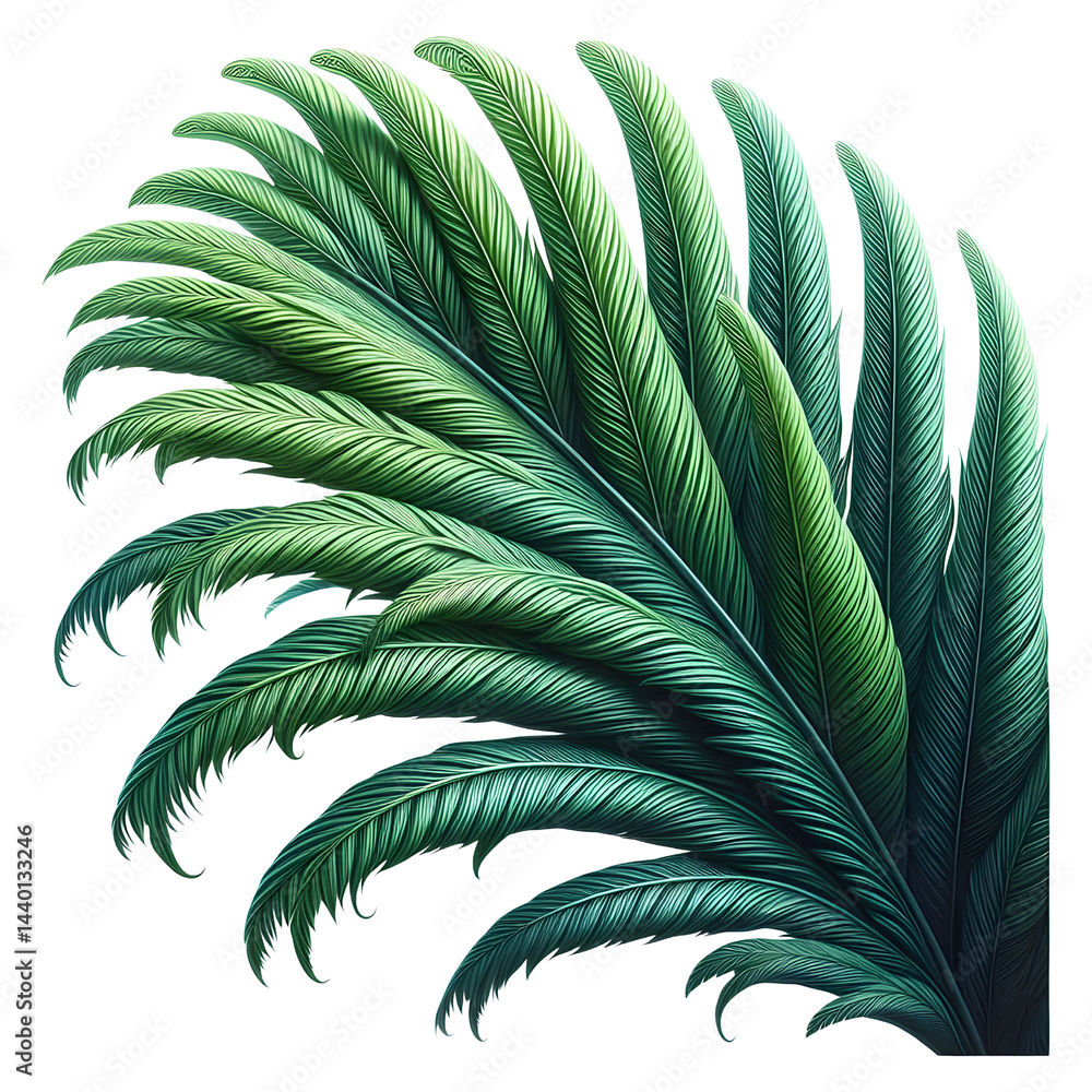 Poster abstract green feathers design decorative element nature background on transparent background