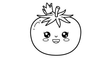 Obraz premium Grinning Happy Tomato Cartoon Character Drawing for Childrens Creative Coloring