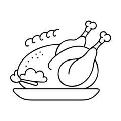 roast turkey icon, roast turkey line art - simple line art of roast turkey, perfect for roast turkey logos and icons