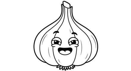 Cheerful Laughing Garlic Character Illustration Ideal for Kid Friendly Coloring