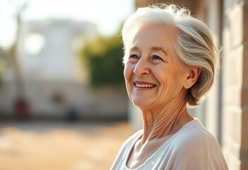 Joyful elderly woman in natural light
