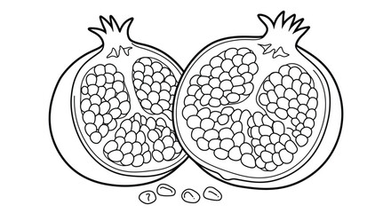 Juicy Pomegranate Opened Line Art Illustration for Childrens Coloring Books