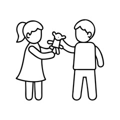siblings sharing a toy icon, siblings sharing a toy line art - simple line art of siblings sharing a toy, perfect for siblings sharing a toy logos and icons