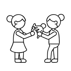 siblings sharing a toy icon, siblings sharing a toy line art - simple line art of siblings sharing a toy, perfect for siblings sharing a toy logos and icons