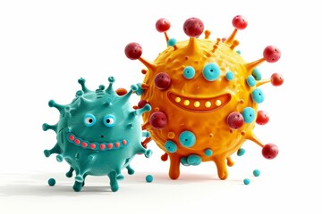 Cute cartoon viruses with smiling faces