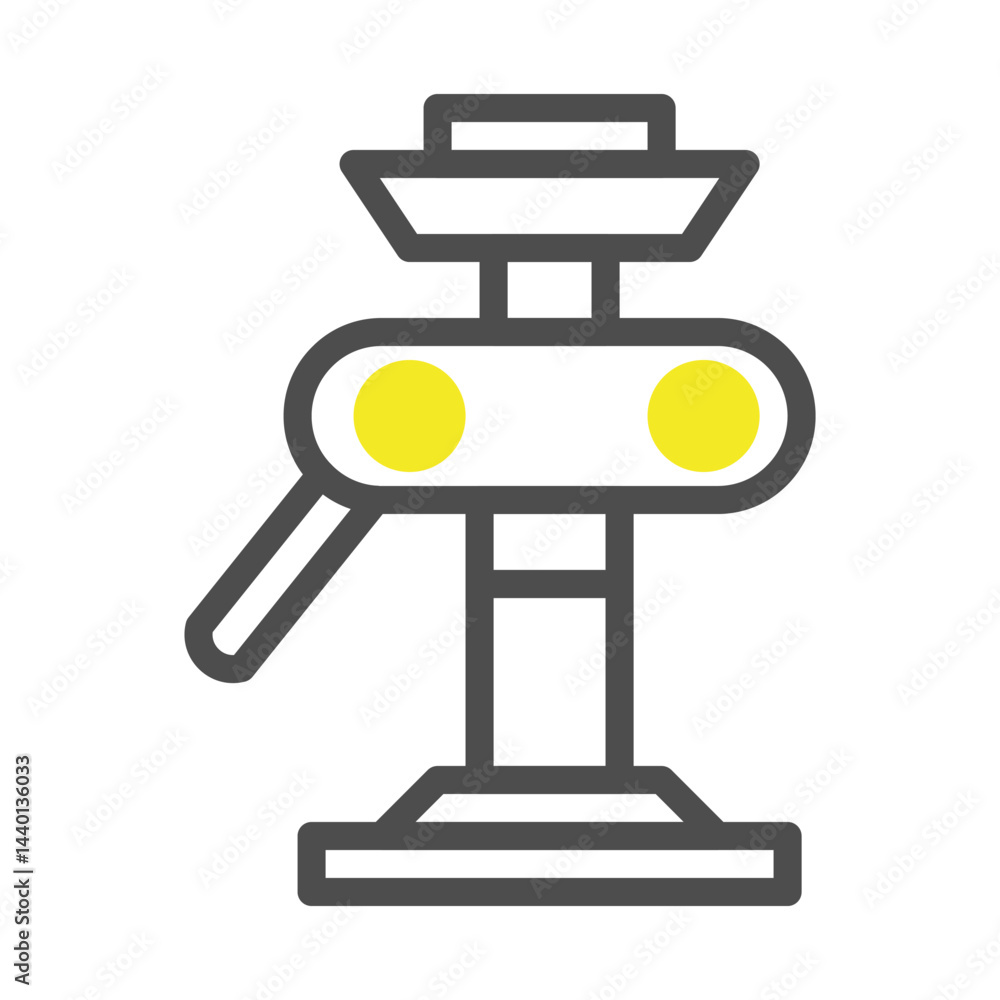 Poster abstract representation of a robotic figure with yellow eyes and simple shapes