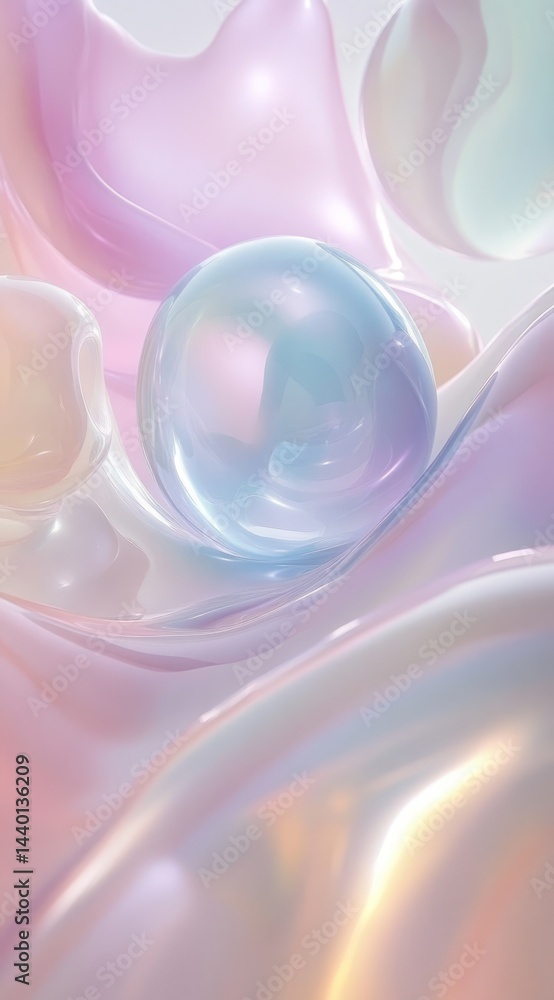 Poster abstract flowing liquid in a studio with glossy sphere. use for background or decoration