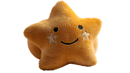 Star plush with embroidered face and glitter trim made of soft plush fabric, ultra-realistic texture, sharp focus, white background, isolated object, high detail, studio lighting, no shadows