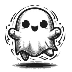 Naklejka premium Chibi ghosts performing funny dances with energetic charm, capturing Halloween festivities in creative and playful designs.