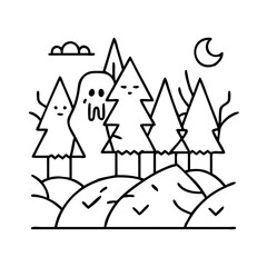 spooky forest icon, spooky forest line art - simple line art of spooky forest, perfect for spooky forest logos and icons