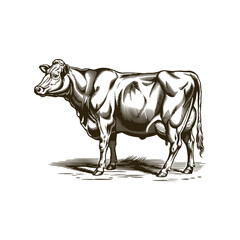 Obraz premium Vintage engraving woodcut cow vector illustration art design