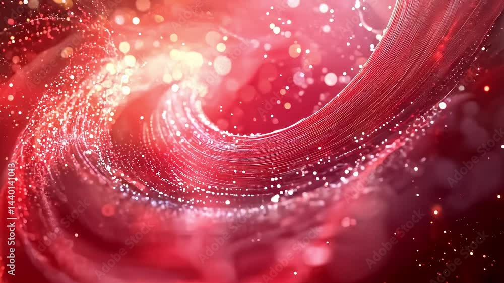 Poster red swirling particles with bokeh lights