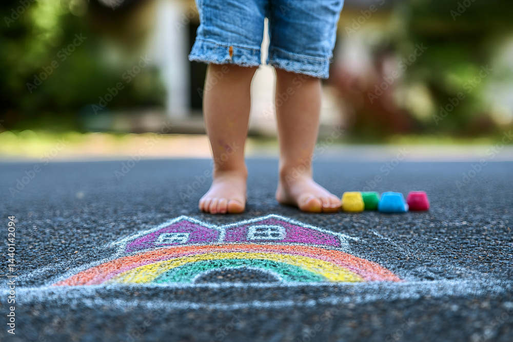 Poster generative ai image of child drawing with colorful chalk