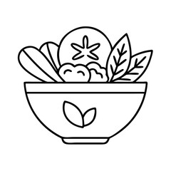 vegan meal bowl icon, vegan meal bowl line art - simple line art of vegan meal bowl, perfect for vegan meal bowl logos and icons