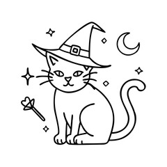 witch s black cat icon, witch s black cat line art - simple line art of witch s black cat, perfect for witch s black cat logos and icons