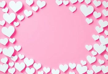 Pastel pink background with white heart pattern in a Valentine's Day gift frame, celebration, design