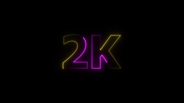 Glowing neon line 2k Ultra HD icon isolated on black background. 4K Video motion 2K followers.