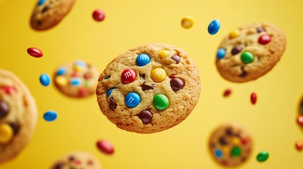 A close up of a cookie with M&M's on it